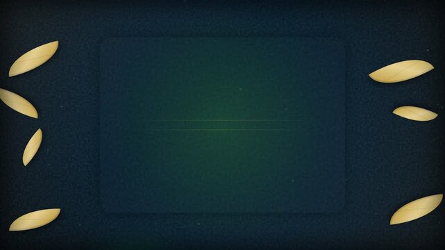 Elegant dark green cinematic background with gold leaf accents and central frame for text or presentation