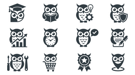 Fototapeta premium Professional owl icons for education, business, and trades.