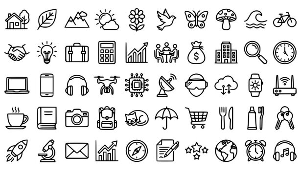 Modern Line Illustrations Collection Isolated on White Vector Design
