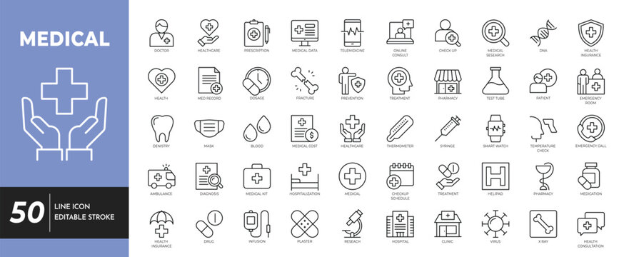 Medical icon set. editable stroke