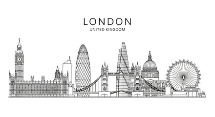 Fototapeta premium London Skyline Silhouette - Iconic Landmarks of United Kingdom