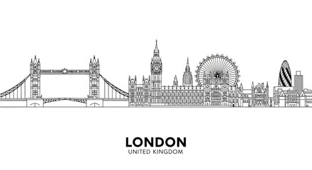 Obraz premium London Skyline Silhouette - Iconic Landmarks Outline Drawing