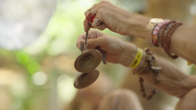 Close-Up of Small Hand Cymbals Played by Musicians in Goa, India