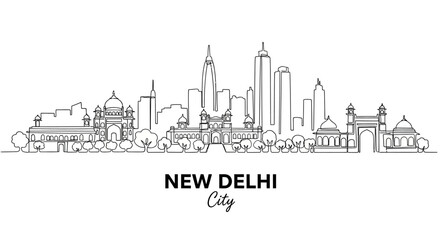 Obraz premium New Delhi Skyline Sketch - India Capital City Architecture Drawing