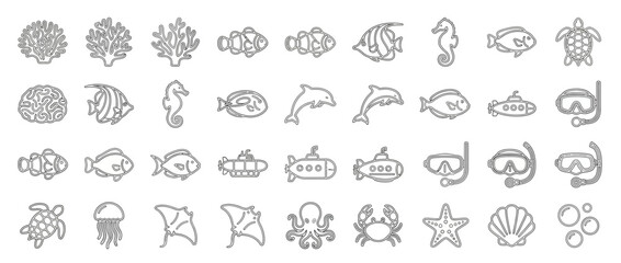 Set of Hand Drawn Underwater Sea Life Icons © Devi Pratama