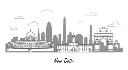 Obraz premium New Delhi Skyline Landmark Silhouette - India Architecture Vector