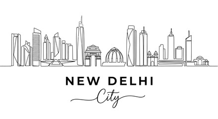 Fototapeta premium New Delhi Skyline Line Art - India Capital City Landmarks