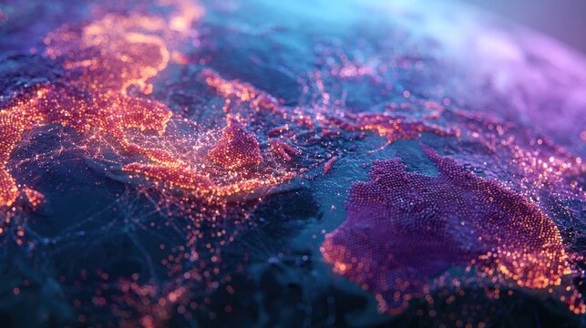 Globe illuminated by glowing networks, showing continents and oceans