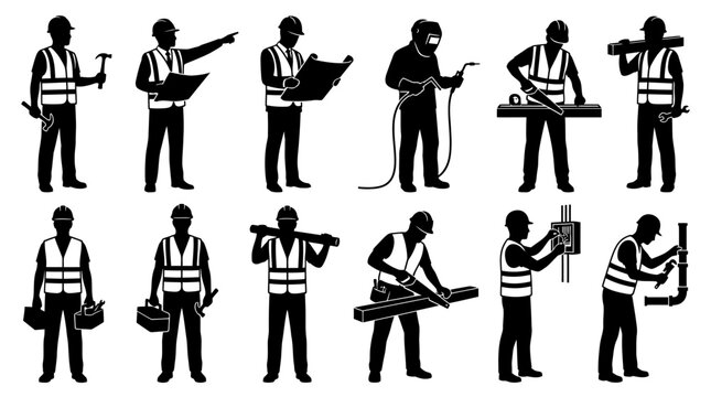 Diverse group of people standing in a line silhouette style.