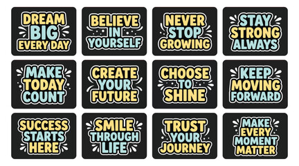 Naklejka premium Set of positive affirmations and motivational typography illustrations