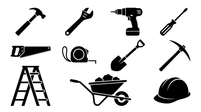 Vector illustration of various household and office tools and objects.