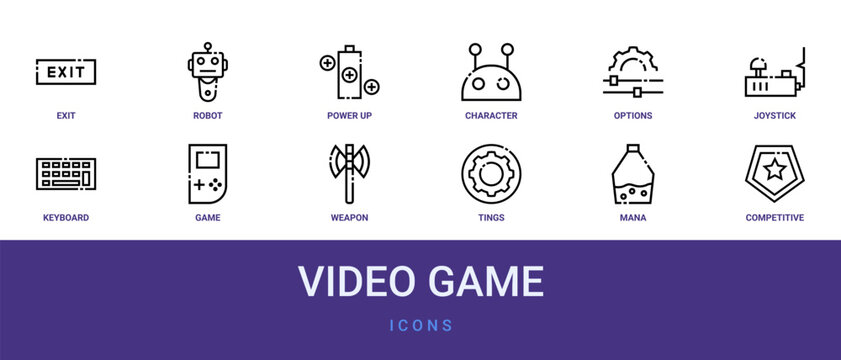 Set of 12 outline web Video Game icons such as Competitive, mana, tings, weapon, game, keyboard, joystick vector icons for report, presentation, diagram, web design, mobile app