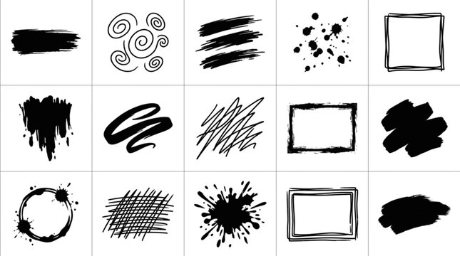 Hand Drawn Abstract Brush Strokes and Doodles Collection.