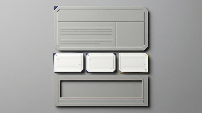 Gray stationery set with lined envelopes and blank cards on a uniform light gray