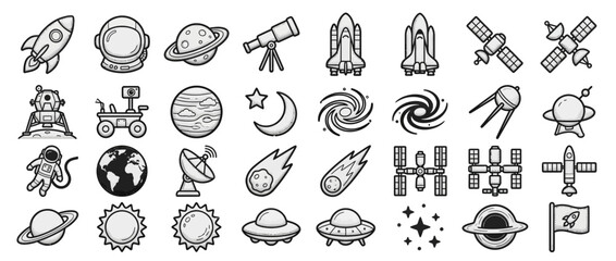 Set of Space and Astronomy Themed Hand Drawn Doodle Icons © Rizki Aldawiah