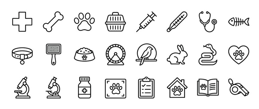 Set of Veterinary and Pet Care Line Icons