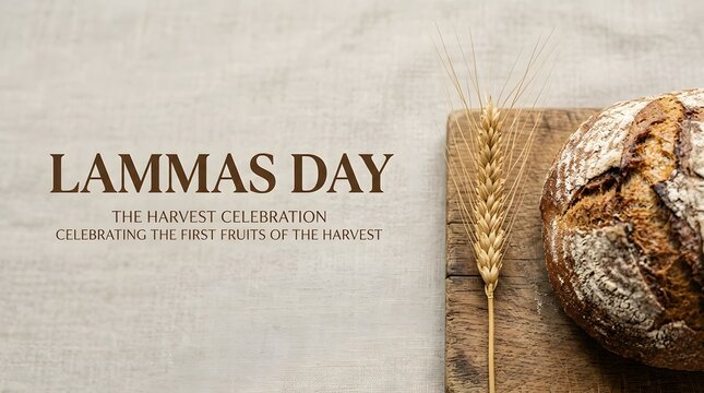 Lammas day harvest celebration featuring loaf of bread and wheat stalk, festival