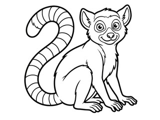 Fototapeta premium A cute lemur sits and looks at the viewer. The lemur has a long, striped tail.