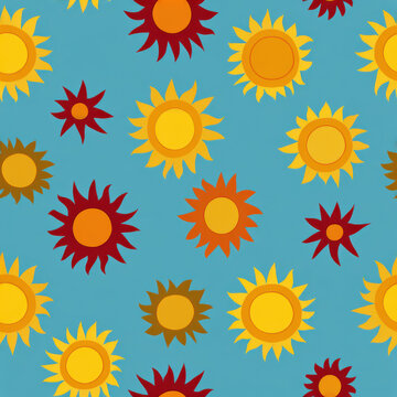 Sun pattern tile bright color blue background decorative seamless repeat abstract