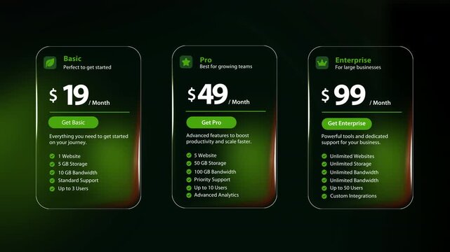 Futuristic Neon Pricing Plans Dashboard Animation 4K | SaaS Subscription UI Motion Background