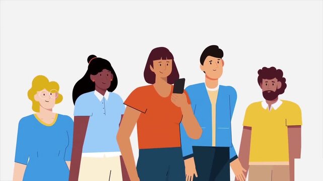 Animated Diversity Group Of People Standing Together Graphic For Team Inclusion, HR, And Global Community Ads
