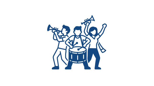 Marching Band Music Performance - Drummer and Trumpeters