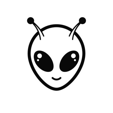 Cute Alien Head Black And White Vector Silhouette