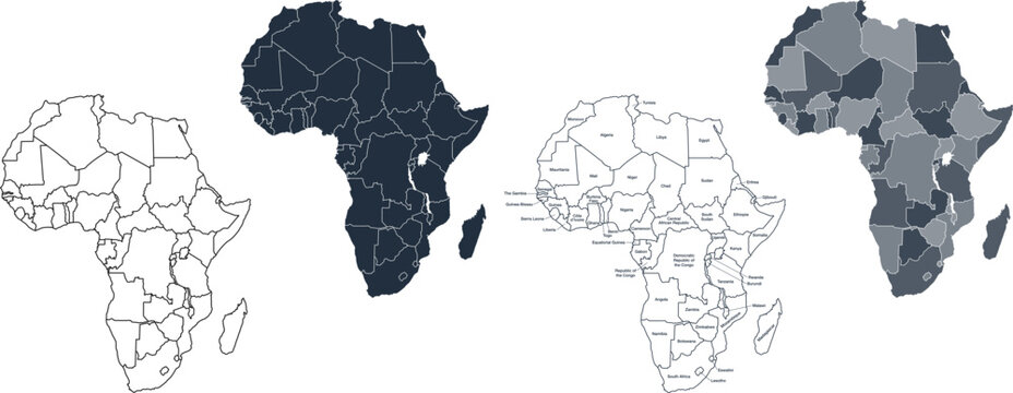 various accurate correct detailed africa maps with separated states countries political electoral vector isolated on transparent background