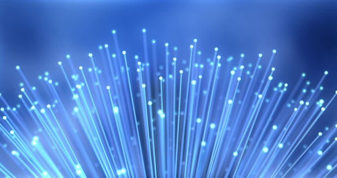 Digital communication network background with glowing fiber optic strands. Technology Related 4K CG Animation.