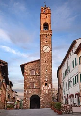 Montalcino, Siena, Tuscany, Italy, the medieval Palazzo dei Priori with its clock tower in the historic center of the ancient Tuscan town © ermess