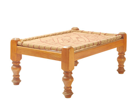 Traditional South Asian Wooden Charpai with Woven Rope Bed