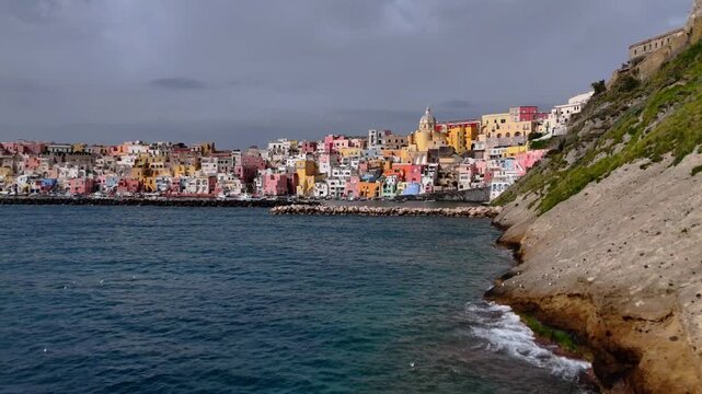 Aerial Drone Footage of Procida Island, Italy Travel and Tourism Destination