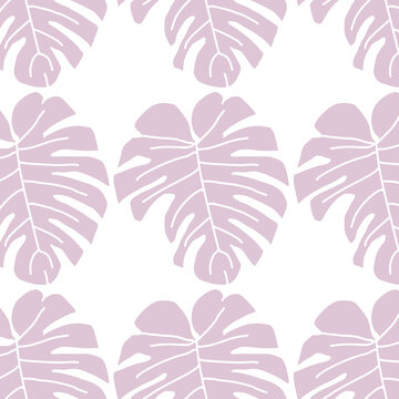 Pink monstera leaf seamless pattern hand drawn tropical leaves illustration isolated on transparent background