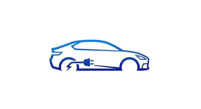 An electric vehicle logo design with a plug and lightning bolt symbol on white background