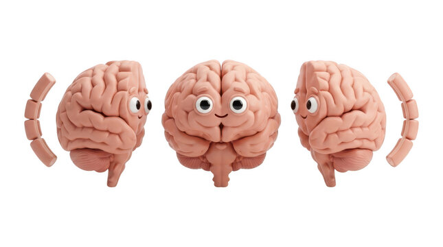 Anthropomorphic brain character figurine with cartoon eyes looking in multiple directions character figurine