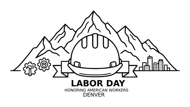Denver mountains with construction helmet