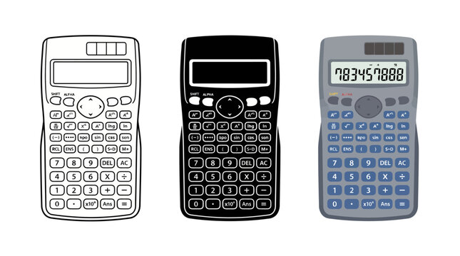 Three old calculators side by side showing different wear and use