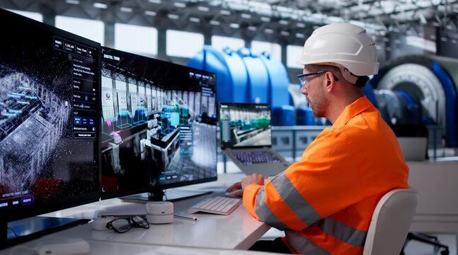 Young Engineer Monitors Real-time Industrial Data