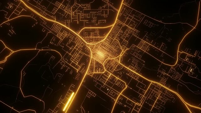 琥珀色に光る夜の都市地図