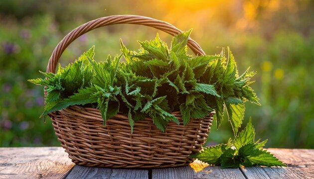 Basket full of harvested nettles