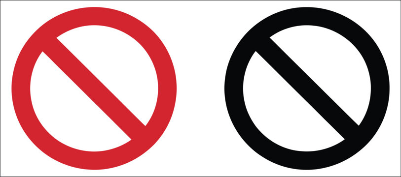 Prohibition signs vector collection featuring forbidden symbols with classic red circle and slash for no entry, restricted access, warning, safety, prohibition and regulatory signage isolated on white