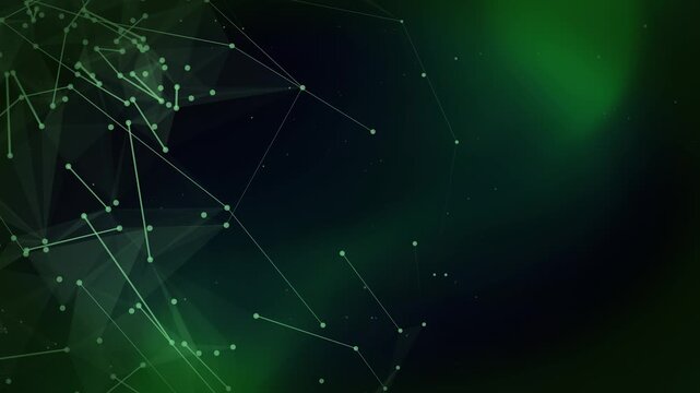 Artificial Intelligence Plexus Network Background with Global Data Connections on Green Digital Gradient