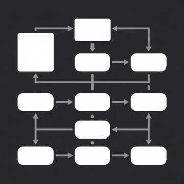 Blank flowchart diagram template with connected boxes and arrows on dark background
