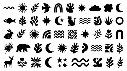 Fototapeta premium Boho Abstract Icon Set, Minimalist Black Shape Vector Collection