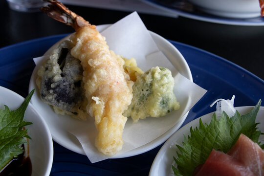 Japanese tempura a shrimp and a vegetable