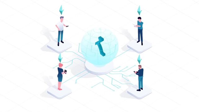 Global Peer to Peer Network Connection Isometric Blockchain Concept 2D Vector Animation