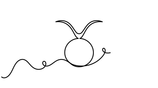 Continuous single line Taurus symbol animation minimalist one line art horoscope video intros and bull zodiac predictions astrology YouTube channels motion graphic moving on white background