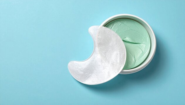 Cosmetic eye patches on pastel blue background