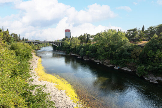 The Moraca river in Podgorica, Montenegro