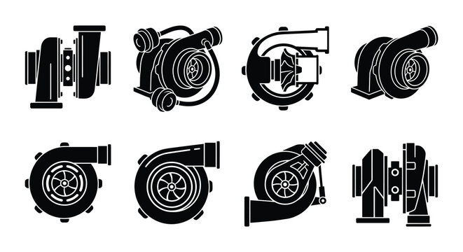 Turbocharger Illustrations Flat Vector Graphics On White Background